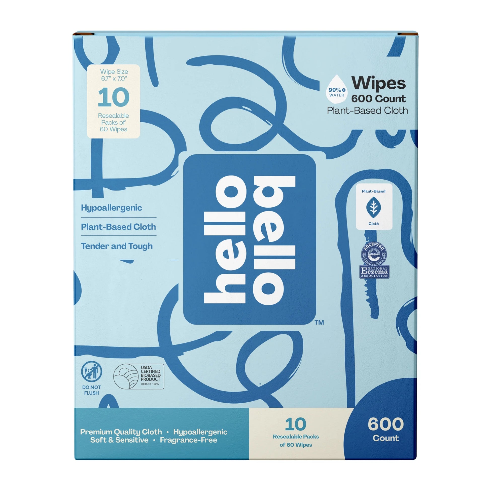 Baby Wipes, 600 Unscented Plant-Based Wipes, 10 Pouch Box (Choose Your Count)